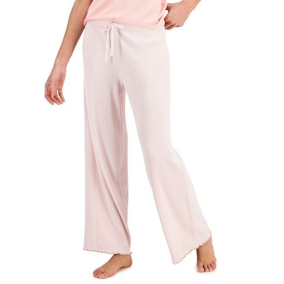 Jenni Wide-Leg Pajama Pants, Created for Macy's - Stripe Peach Size L - Picture 1 of 3